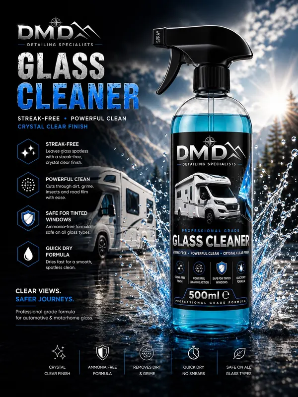 DMD Glass Cleaner 500ml spray bottle advert