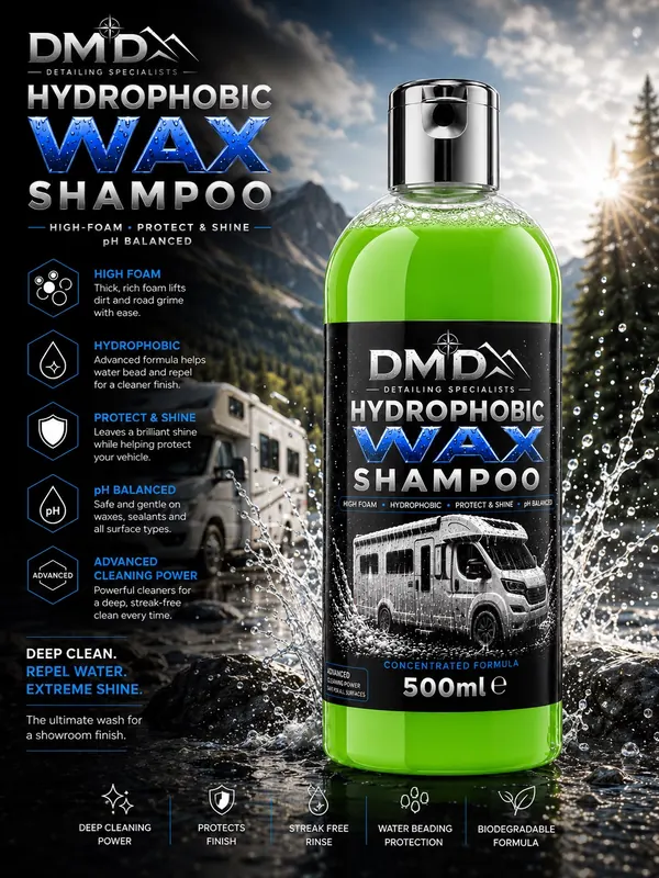 DMD Hydrophobic Wax Shampoo 500ml bottle advert