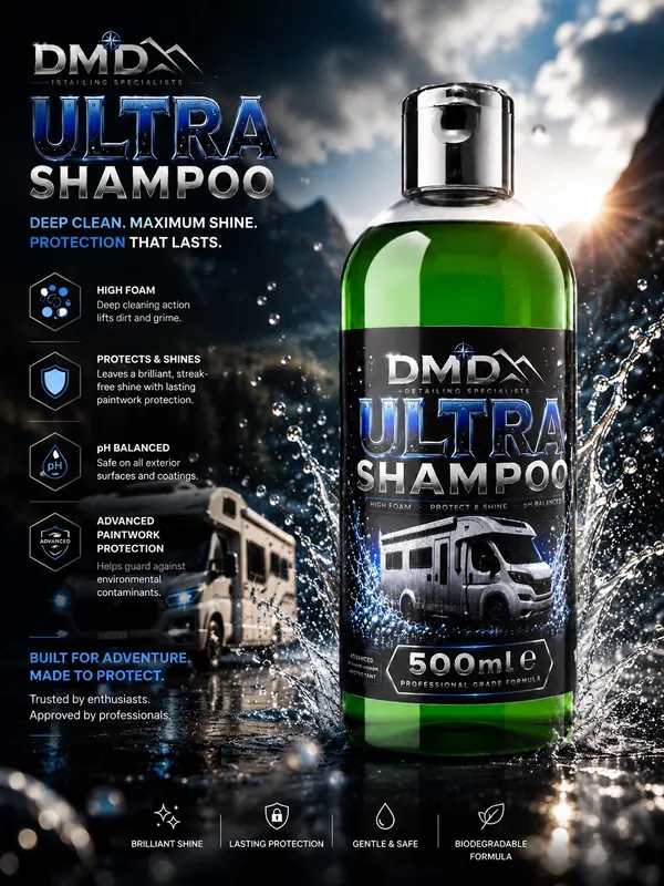 DMD Ultra Shampoo 500ml bottle advert